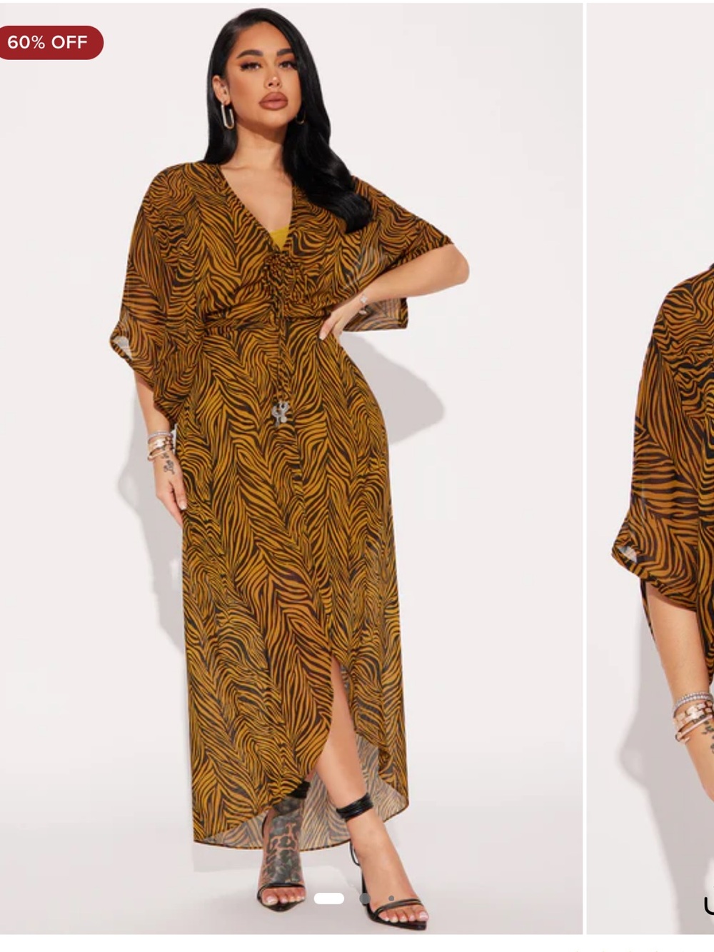 Fashion Nova Mustard Zebra-Print Kaftan Maxi Dress
